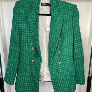 Zara Green Plaid Blazer with shoulder pads - size M
